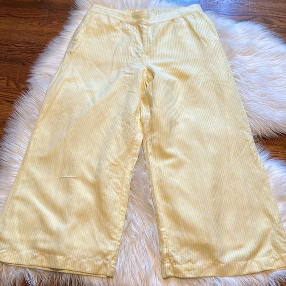 LOFT Yellow & White Striped Linen-Blend Wide Leg Crop Pants - Picture 2 of 5